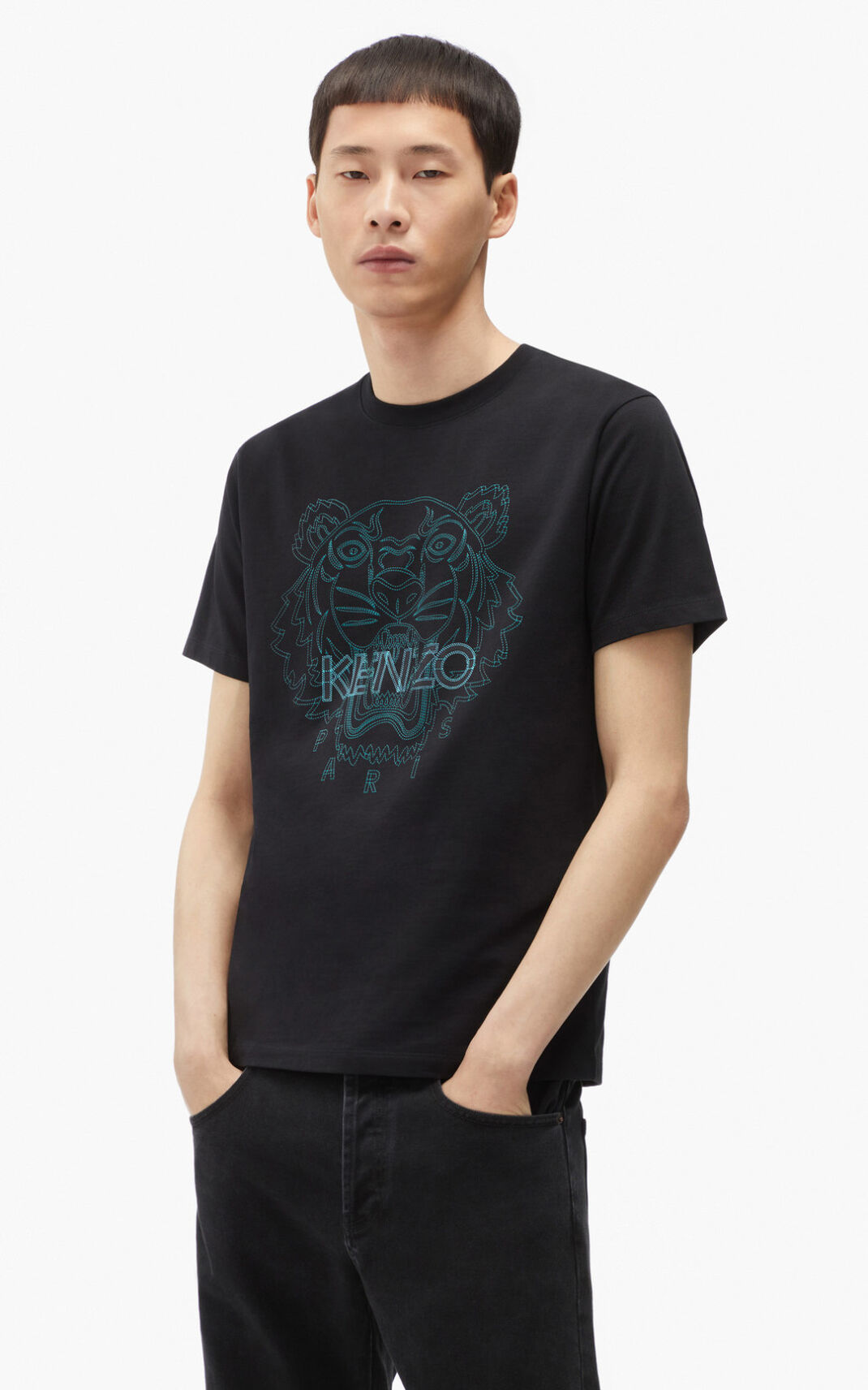 Camisetas Kenzo Tiger Hombre Negras MIF471026